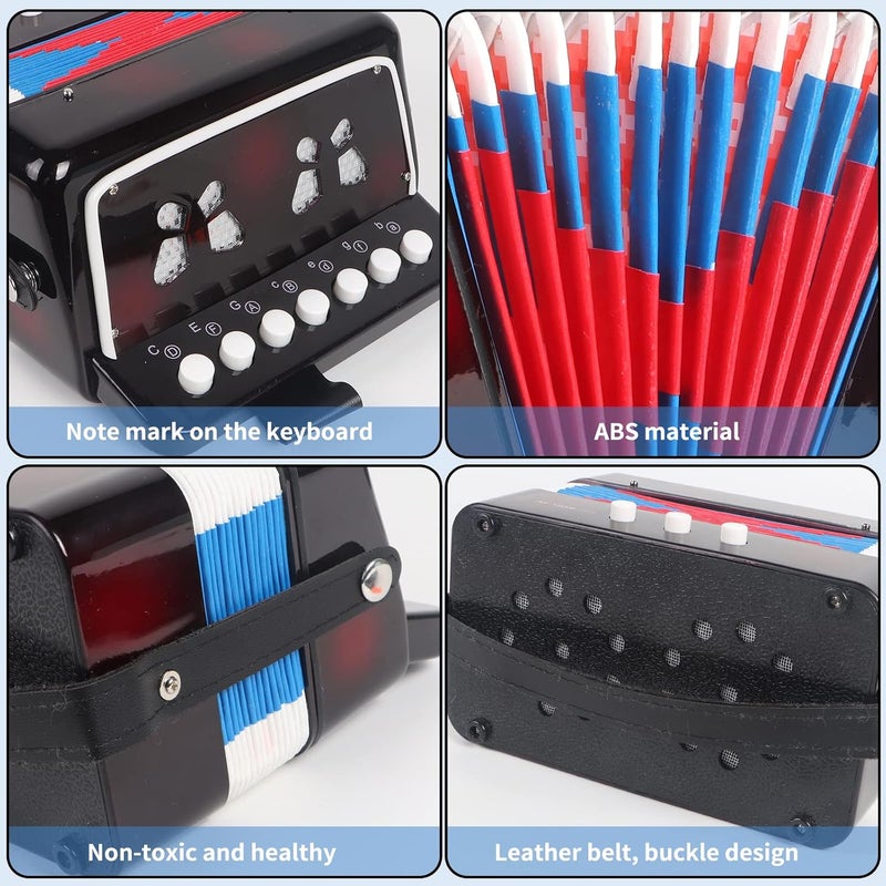 LOTKEY 7 Key Kids Accordion, 3 Bass Mini Accordion Instrument, Lightweight and Durable Portable Design for Students, Children, Beginners to Practice (Black) - Image 4